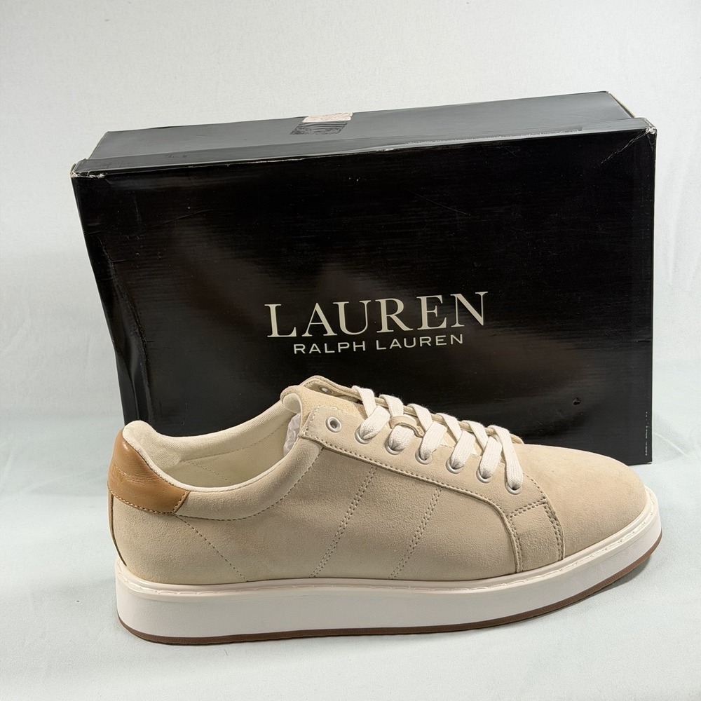 Lauren Ralph‎ Lauren Size-11B Angeline Kidsuede Beige Sheep Leather Sneakers